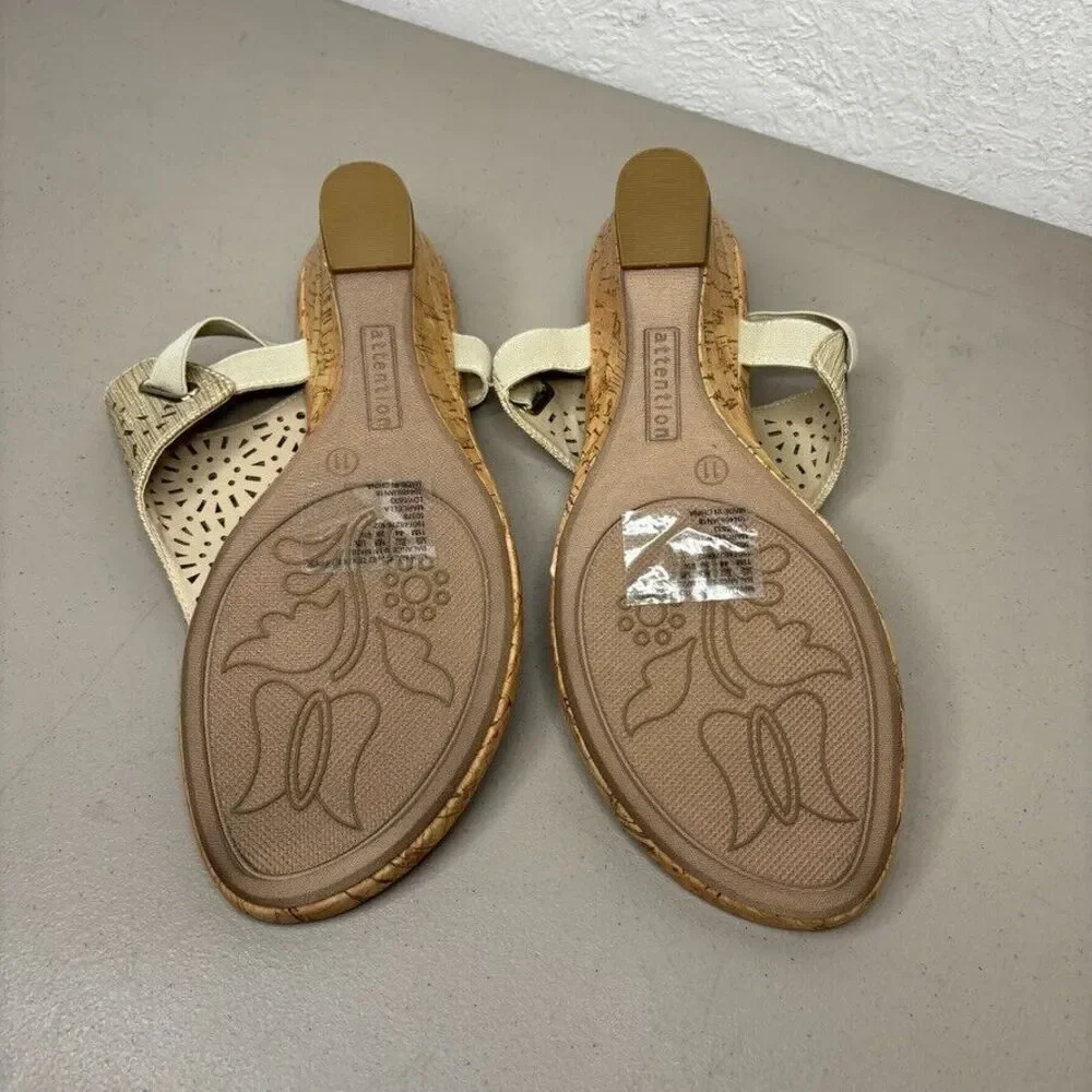Attention Fabric Metallic Sand T-Strap Elastic Strap Wedge Womens Size‎ 11 M